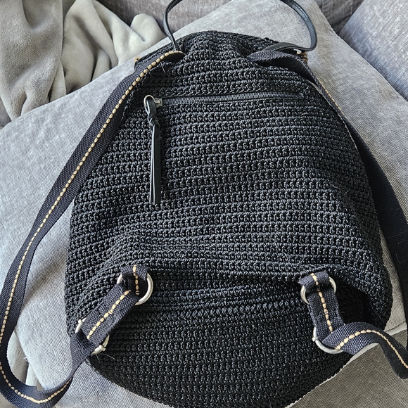 The Sak Black Crochet Backpack with Beaded Trim and Tassel - Picture 2 of 3